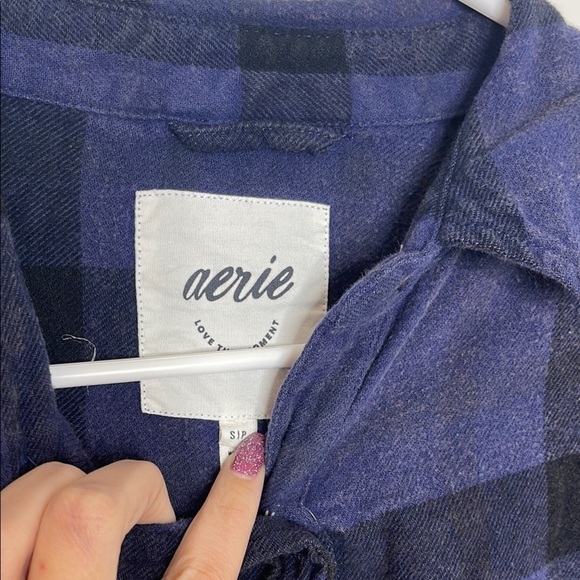 Aerie Blue Casual Button Down Shirt Relaxed Fit - Picture 5 of 6
